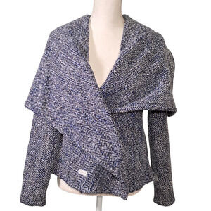 ByTAVI 100% Wool Jacket Fair Trade Artisan Blue Funnel Collar Coat Small Rare